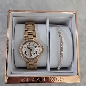 Michael Kors Women's Rose Gold Crystal Accent Watch and Bangle Set